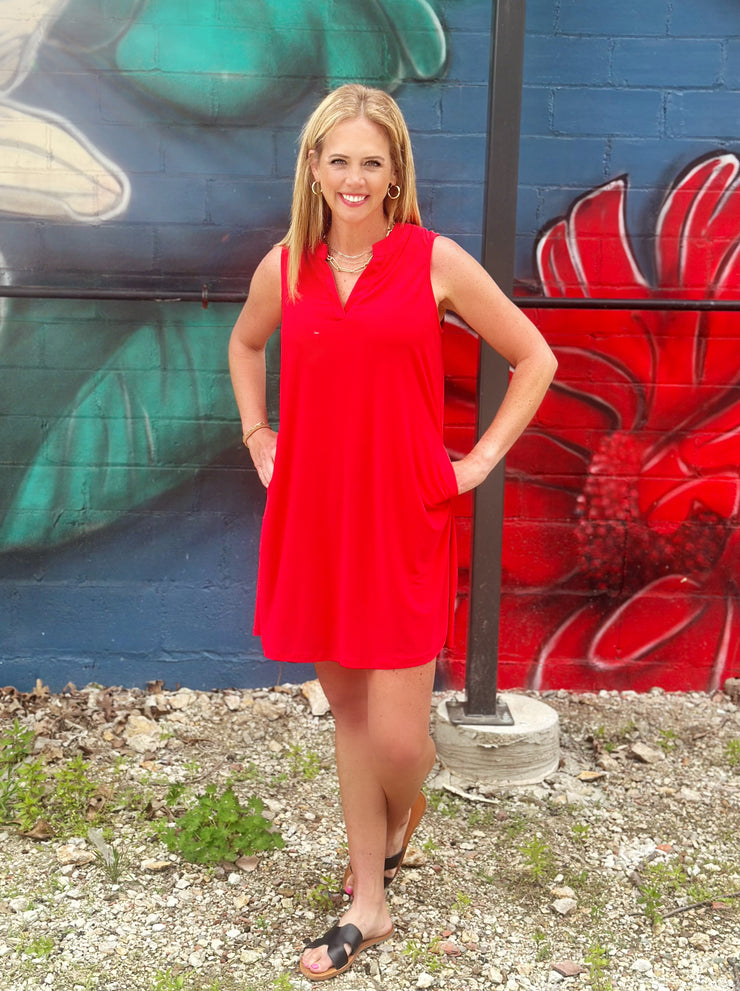 Ellie Solid Dress- Red