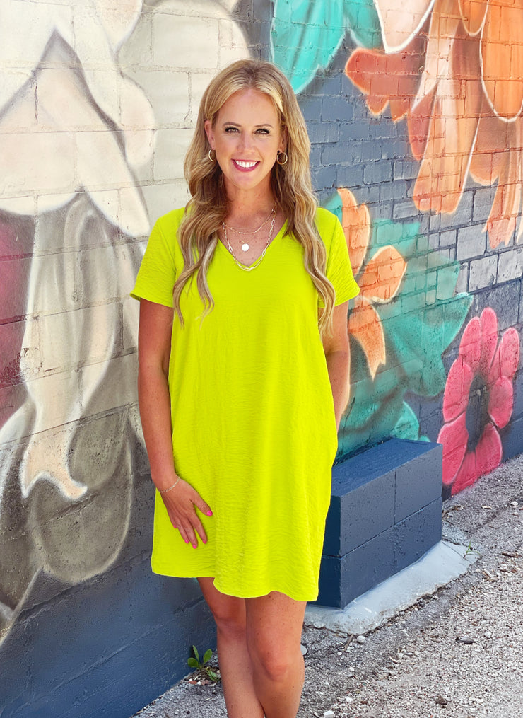 Marlee V Neck Dress- Lime