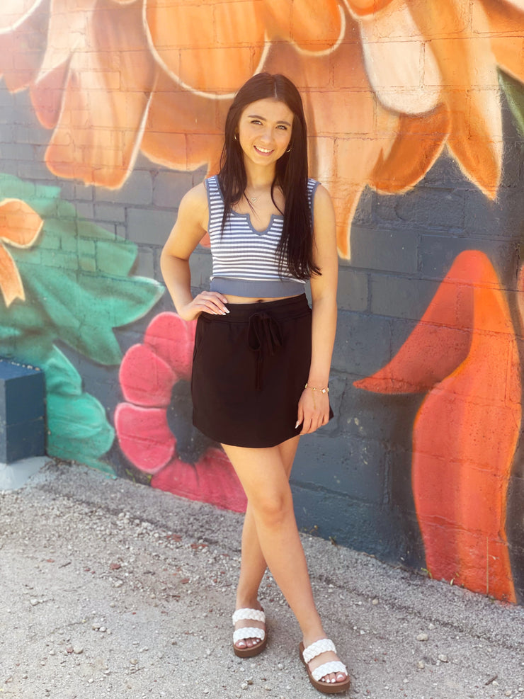 Casual Drawstring Mini French Terry Skort