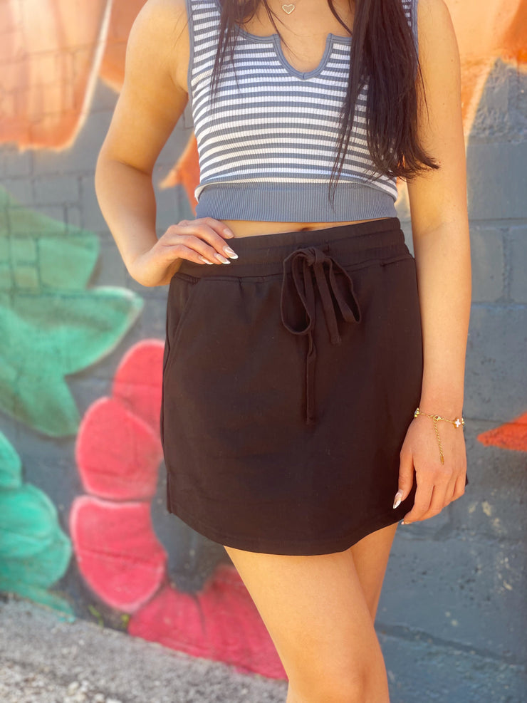 Casual Drawstring Mini French Terry Skort