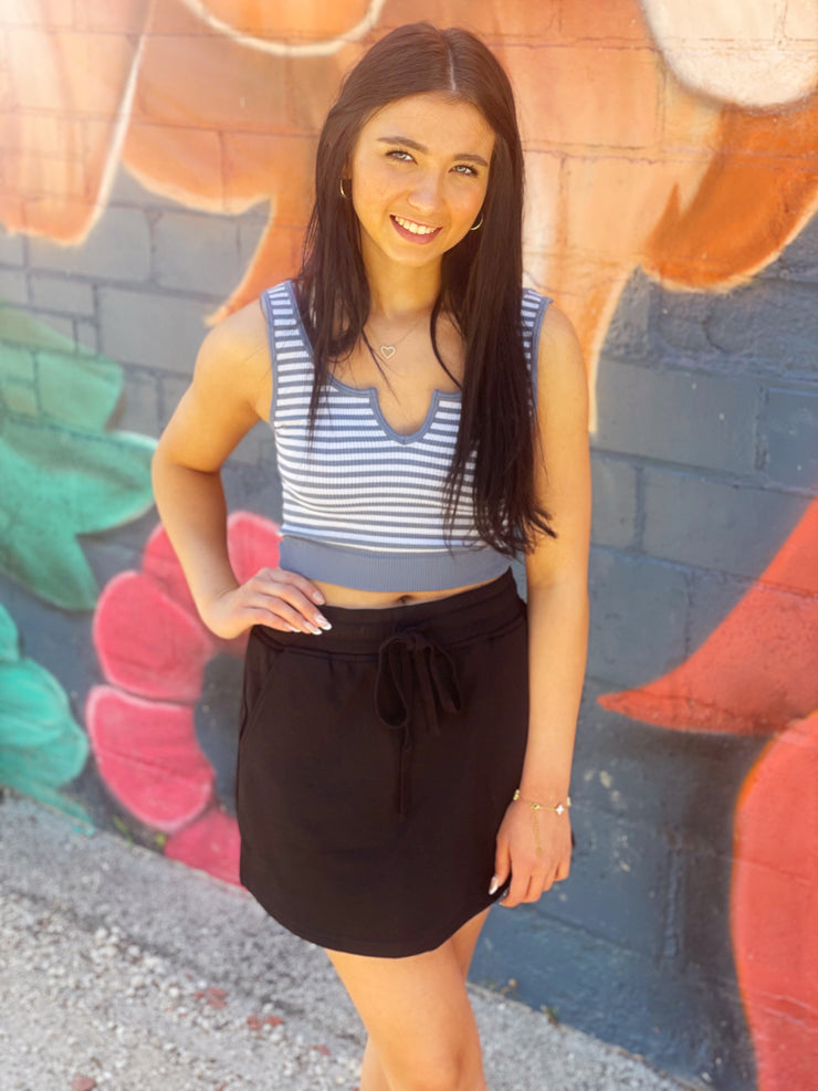 Casual Drawstring Mini French Terry Skort