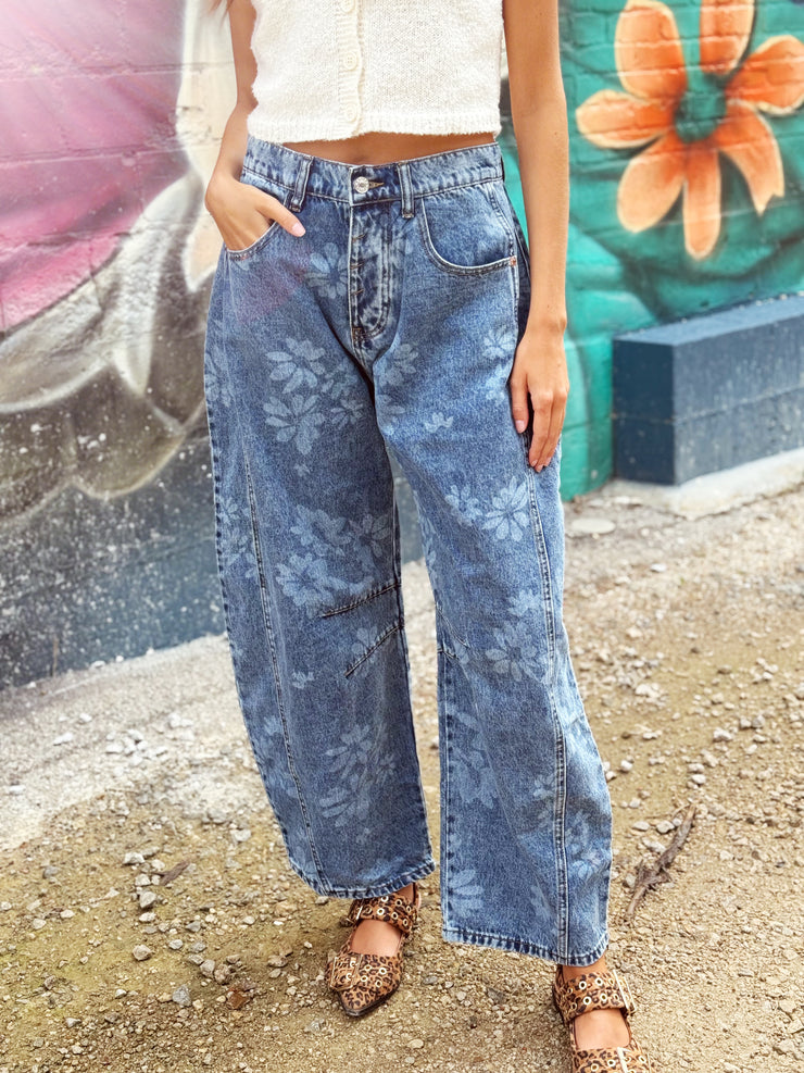 Floral Barrel Denim