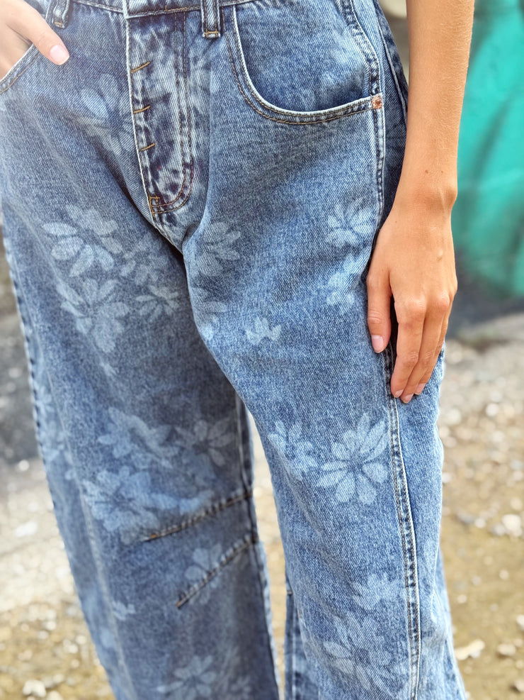 Floral Barrel Denim