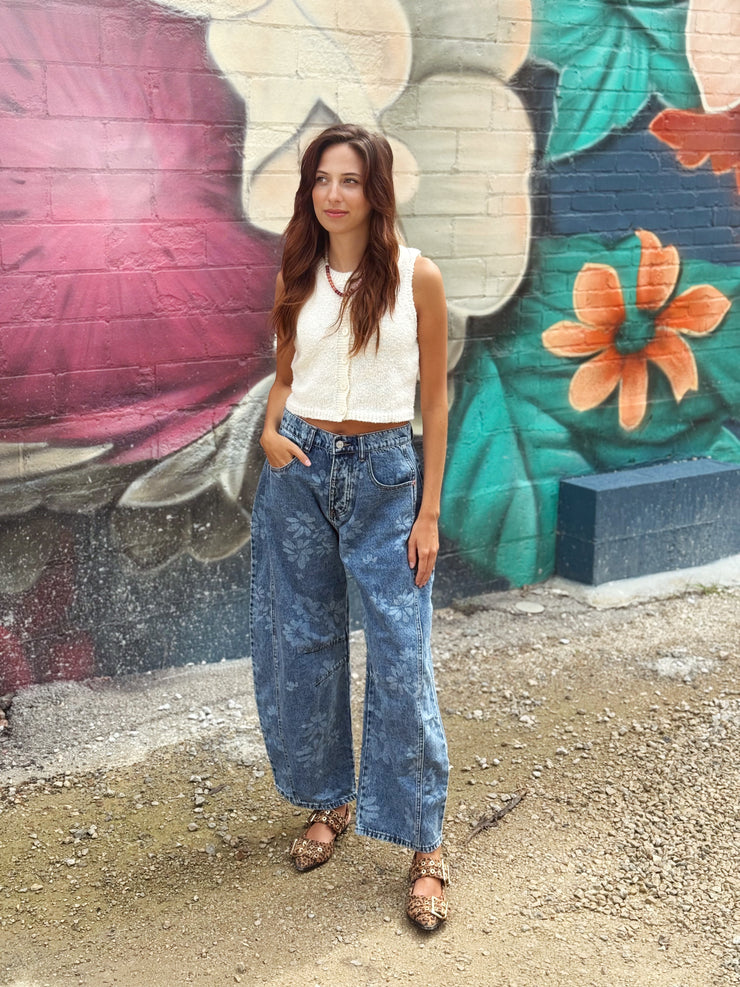 Floral Barrel Denim