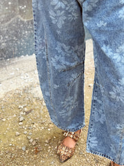 Floral Barrel Denim