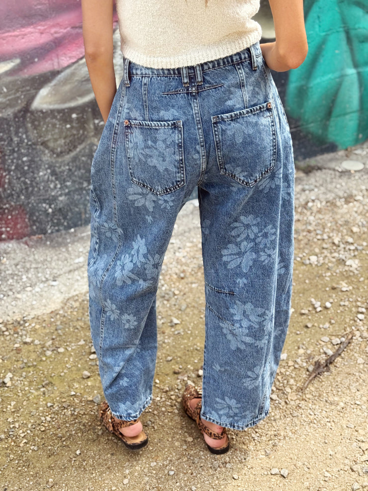 Floral Barrel Denim