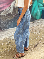 Floral Barrel Denim