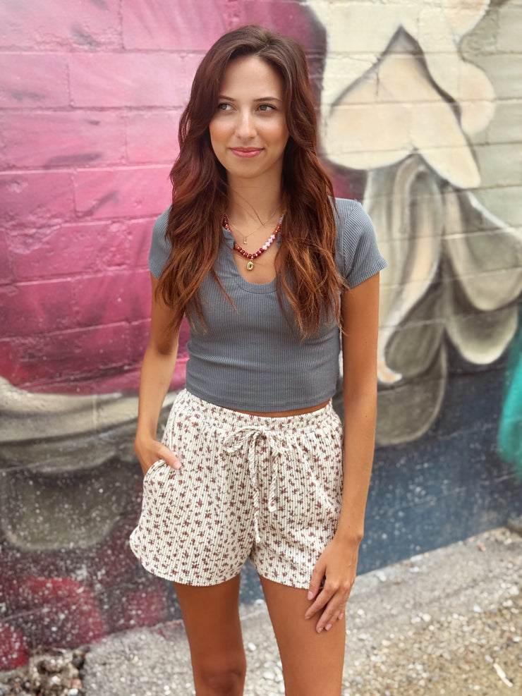 Floral Ribbed Short
