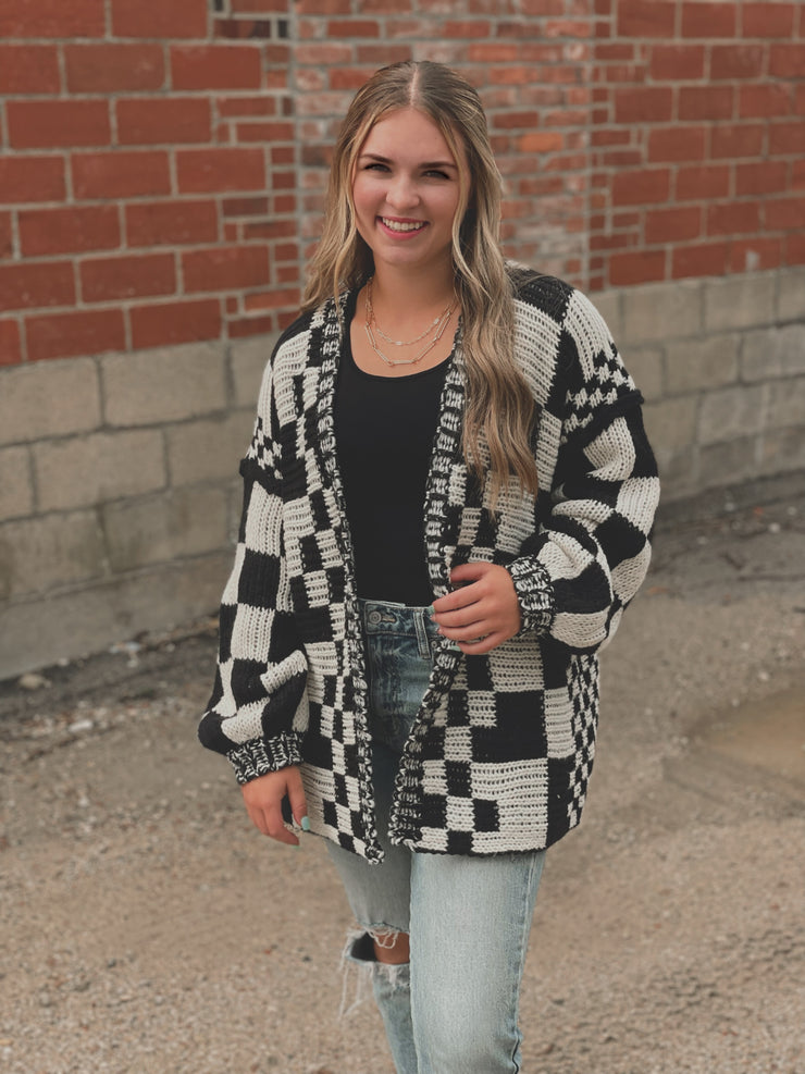 Novia Checkered Cardigan - Blk