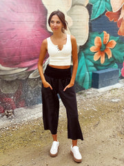 Voyager Wide Leg Cropped Pants- Black