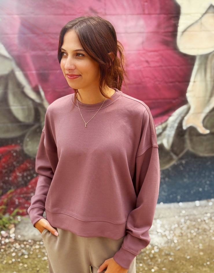 Luxe Sand Wash Ribbed Sweater- Rose