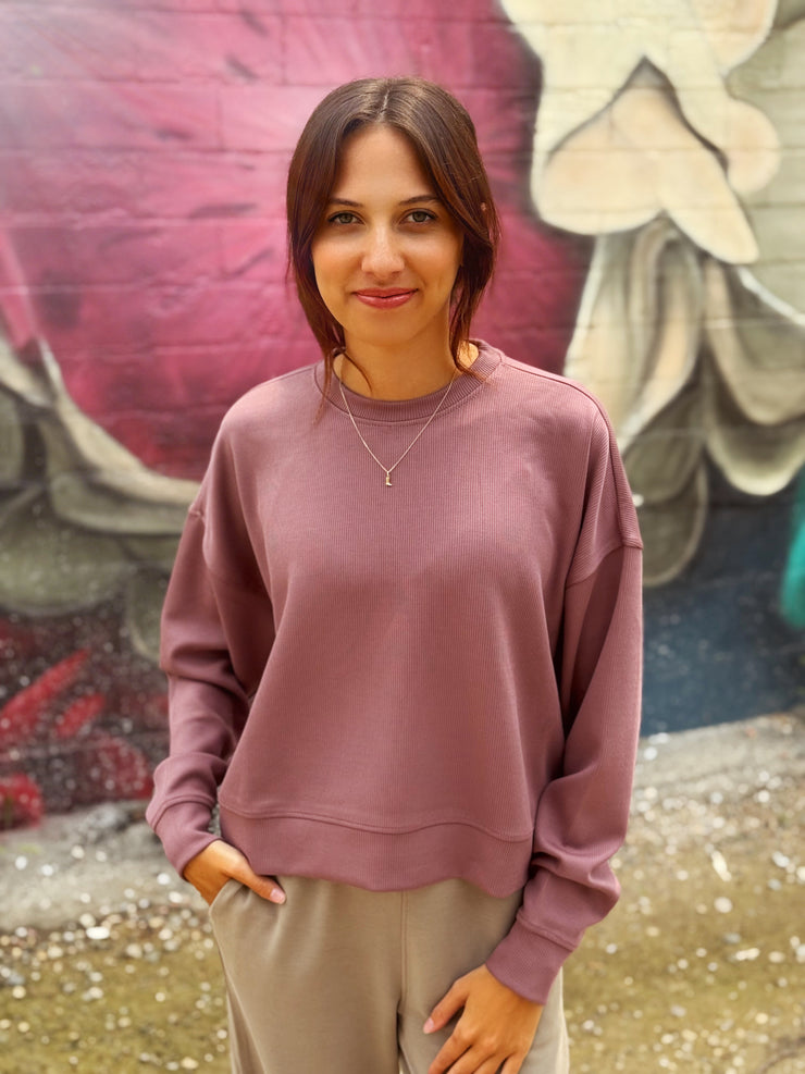 Luxe Sand Wash Ribbed Sweater- Rose