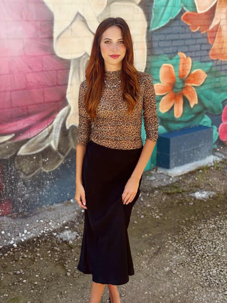 Satin Midi Skirt- Black