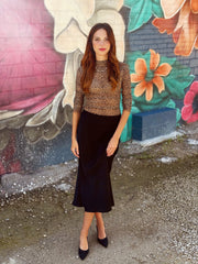 Satin Midi Skirt- Black