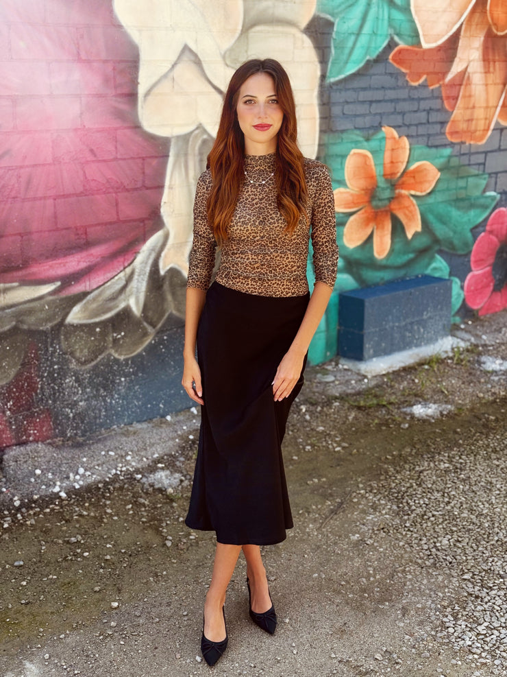 Satin Midi Skirt- Black