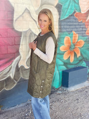 Quilted Long Vest- Olive (S-3XL)