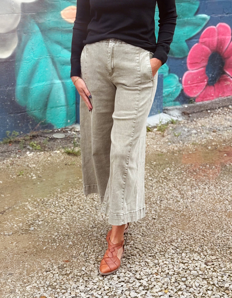 Becca Denim cropped Gaucho Pant- Olive
