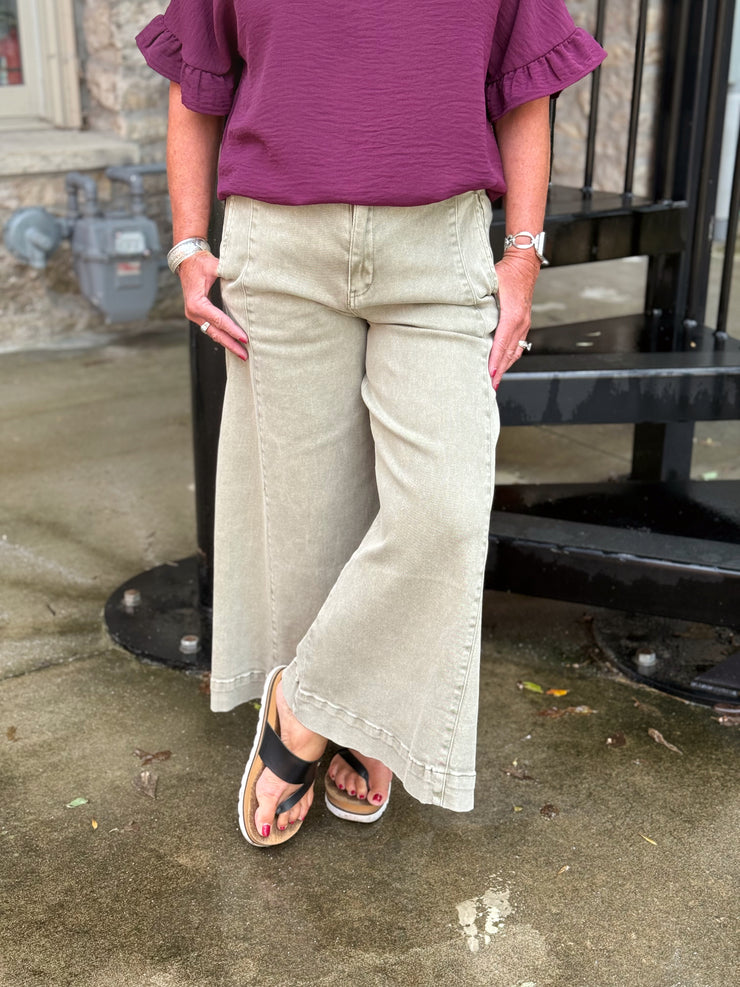 Becca Denim cropped Gaucho Pant- Olive