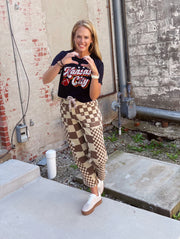 Checkered Denim Pant- Mocha