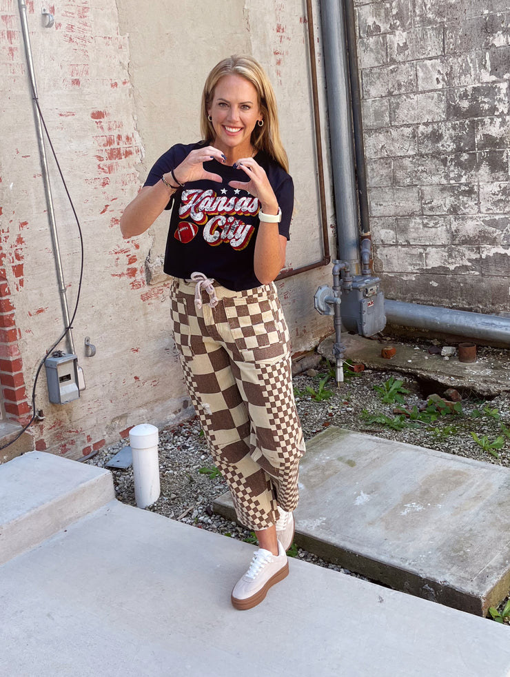 Checkered Denim Pant- Mocha