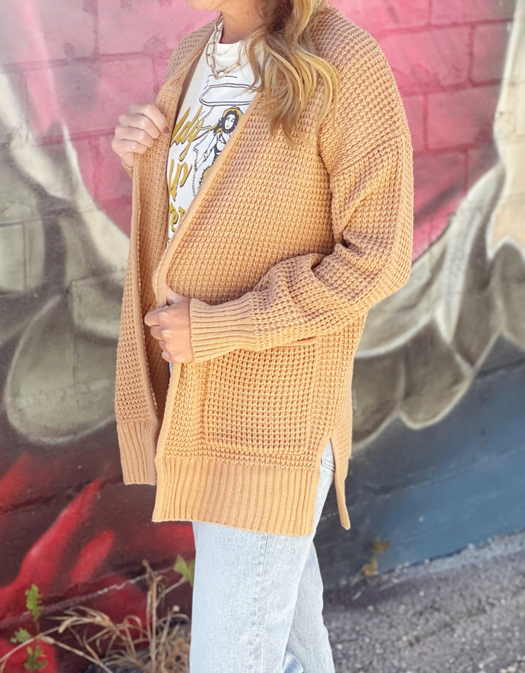 Waffle Cardigan- Camel