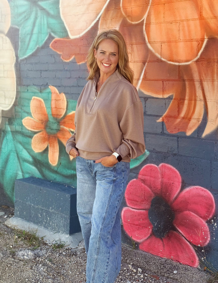Kate 1/4 Zip Pullover- Cocoa
