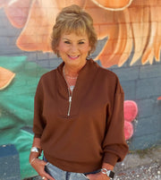 Kate 1/4 Zip Pullover- Brown