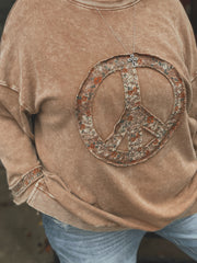 Floral Peace Pullover- Mocha