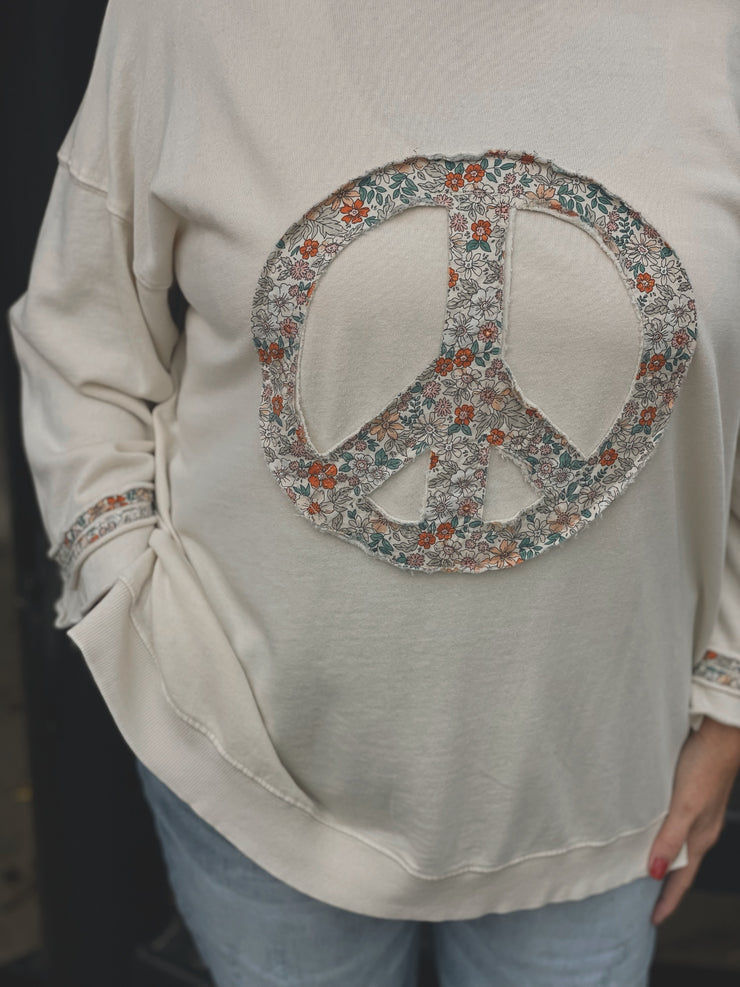 Floral Peace Pullover- Cream