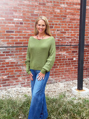 Olivia Waffle Sweater-Green