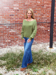 Olivia Waffle Sweater-Green
