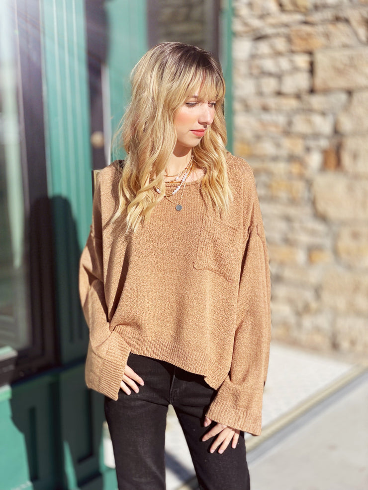 Pocket Pullover Slouchy Sweater - Peanut