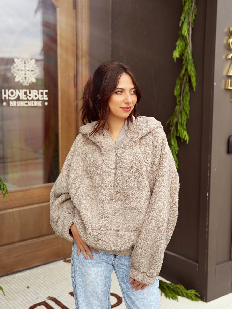 Plush Sherpa Pullover- Taupe