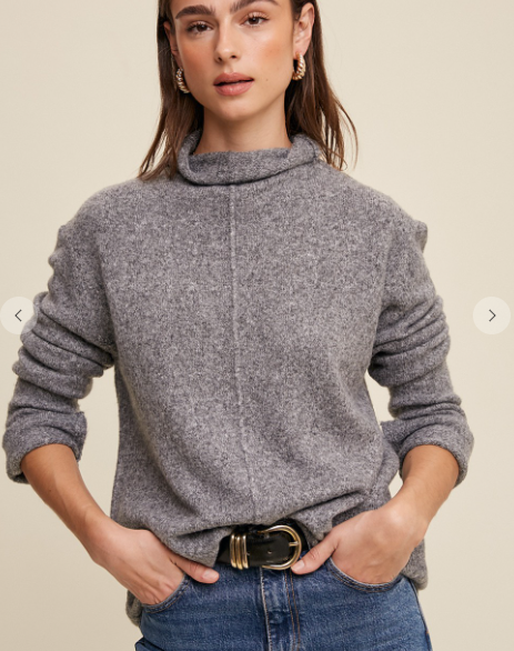Mock Neck Sweater-Grey