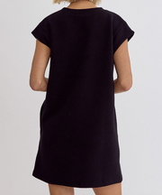 Textured Round Neck Dress- Black