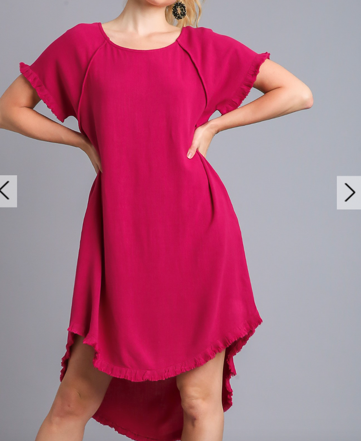 High Low Linen Dress- Ruby