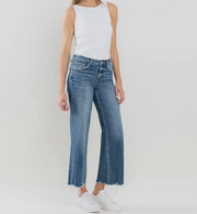 Lovervet- Mid Rise Raw Hem Wide Leg Jeans