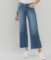 Lovervet- Mid Rise Raw Hem Wide Leg Jeans