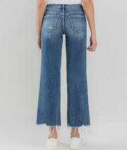 Lovervet- Mid Rise Raw Hem Wide Leg Jeans