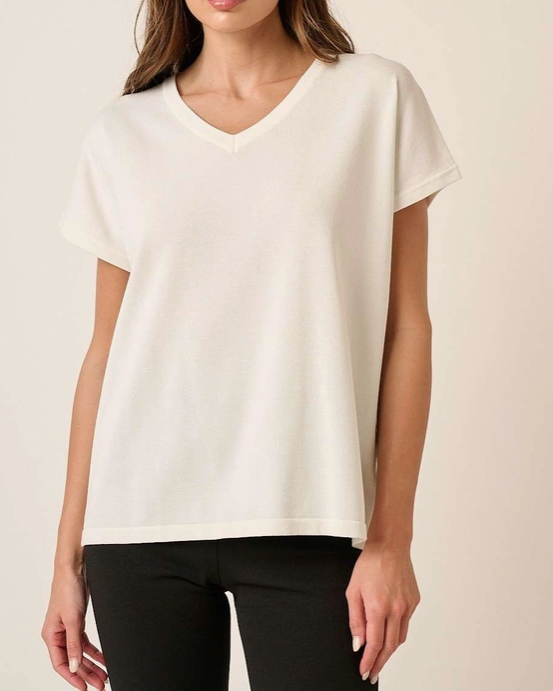 V Neck Dolman Short Sleeve Top-Ivory