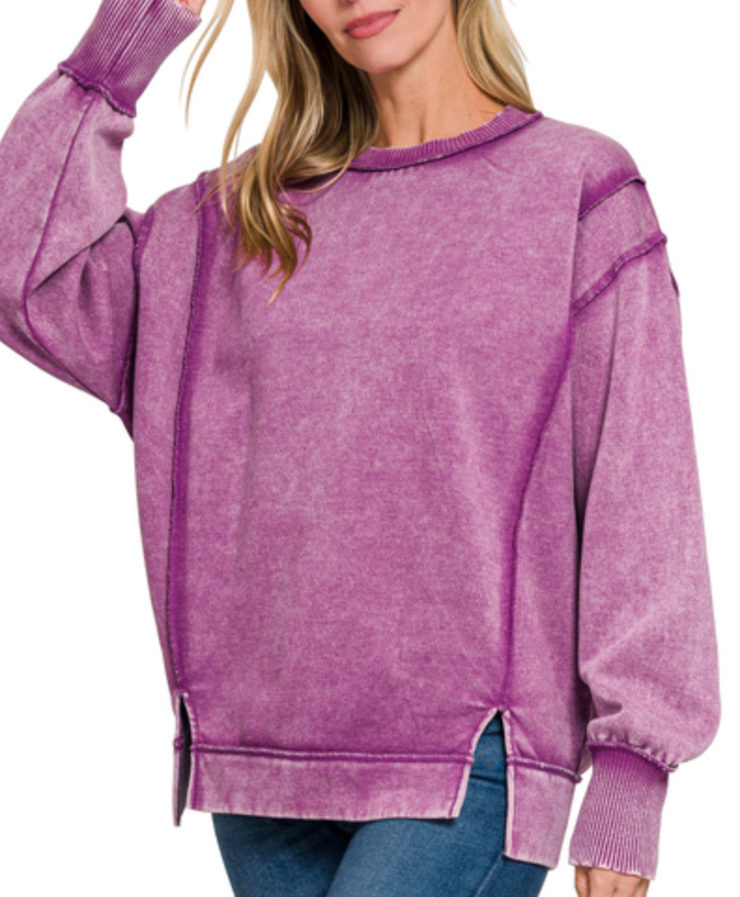 Rory Acid Washed Sweatshirt- Plum