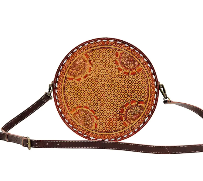 Lily Bloom Hand-Tooled Round Bag