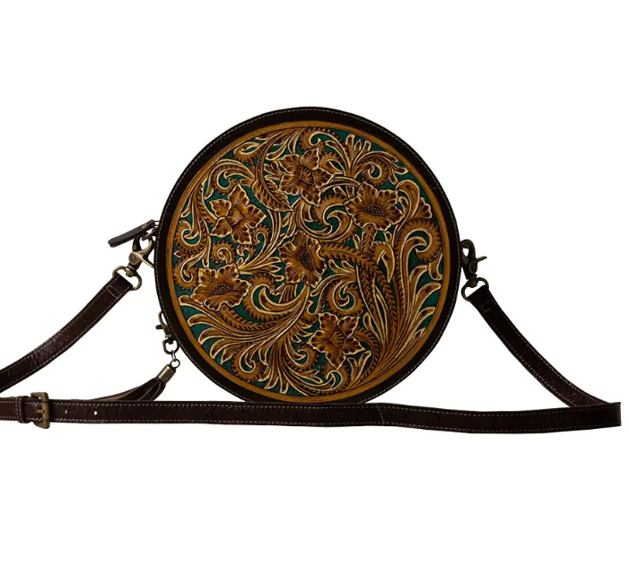 Magnolia Morn Hand-Tooled Circle Bag