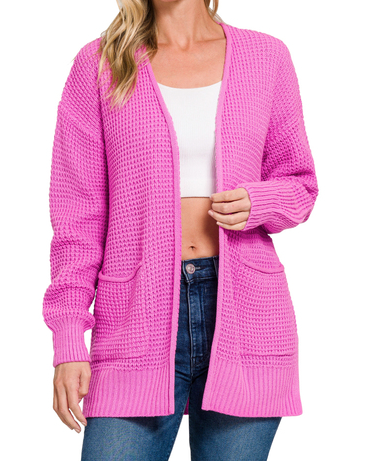 Waffle Cardigan- Bright Mauve