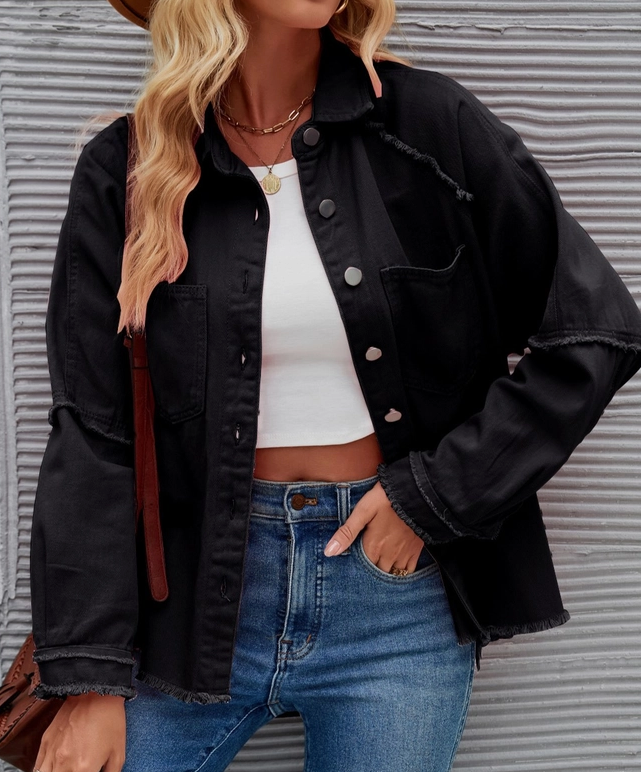 Pop of Color Denim Jacket-Black