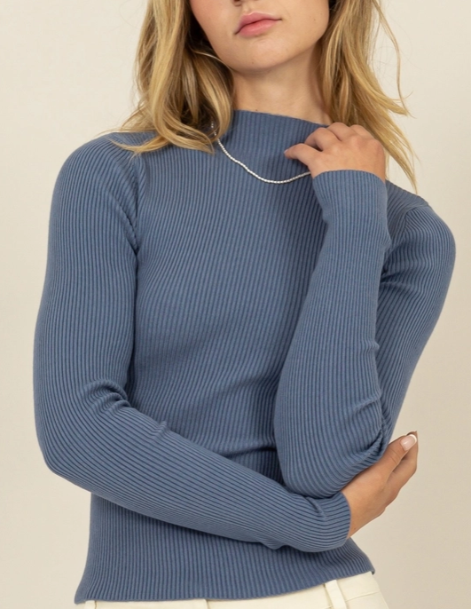 Mock Neck Sweater- Blue