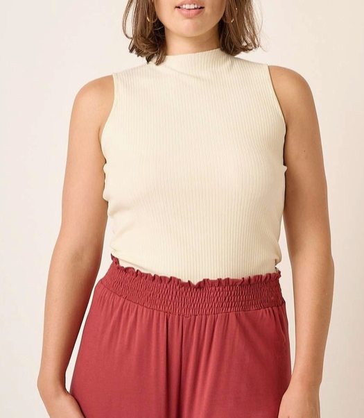 Rib Knit Mock Tank-Ivory(S-3XL)