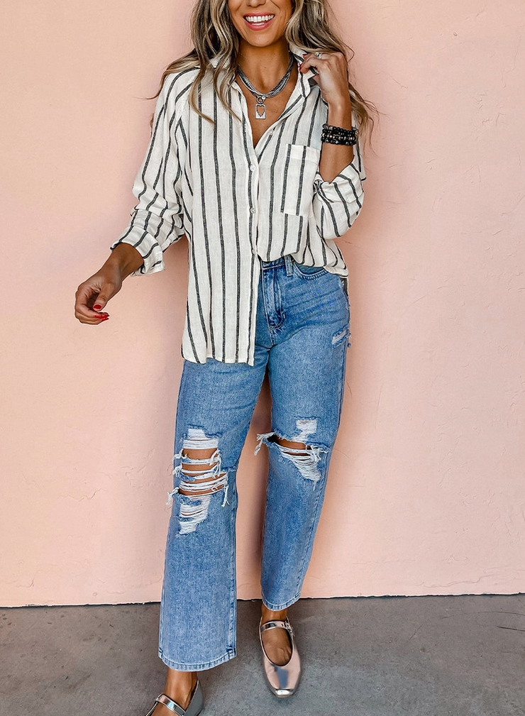 Striped Button Up- Black/White