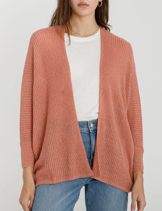 Dolman Sleeve Open Front Cardigan- Dusty Coral