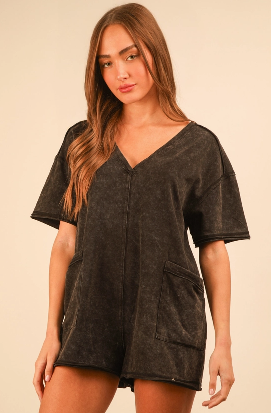 Casual Knit Rompers- Black